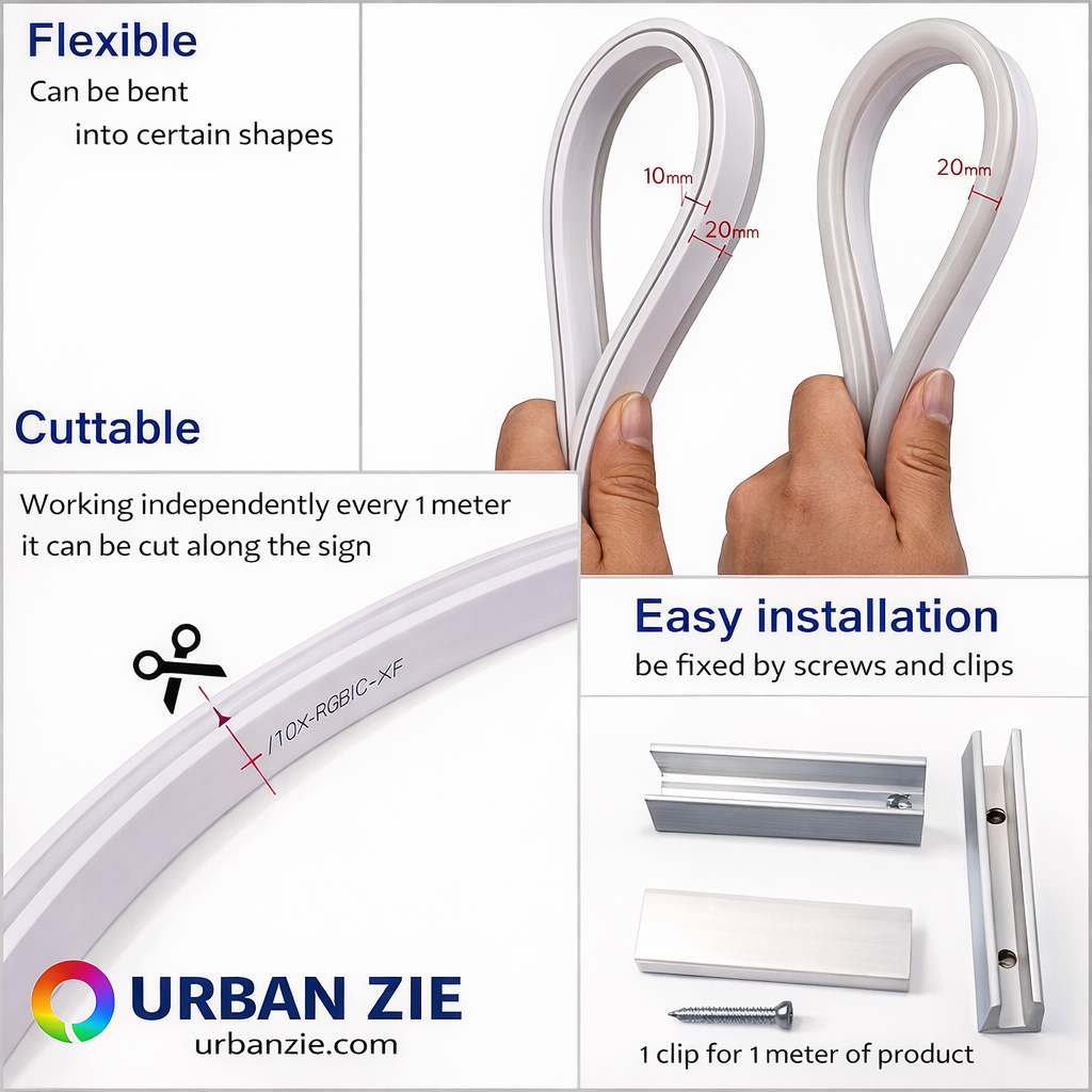 Urban Zie Smart RGB IC Neon Lights - App Controlled, USB Powered & Waterproof - 5M Flexible Neon Rope Light for Room Decor