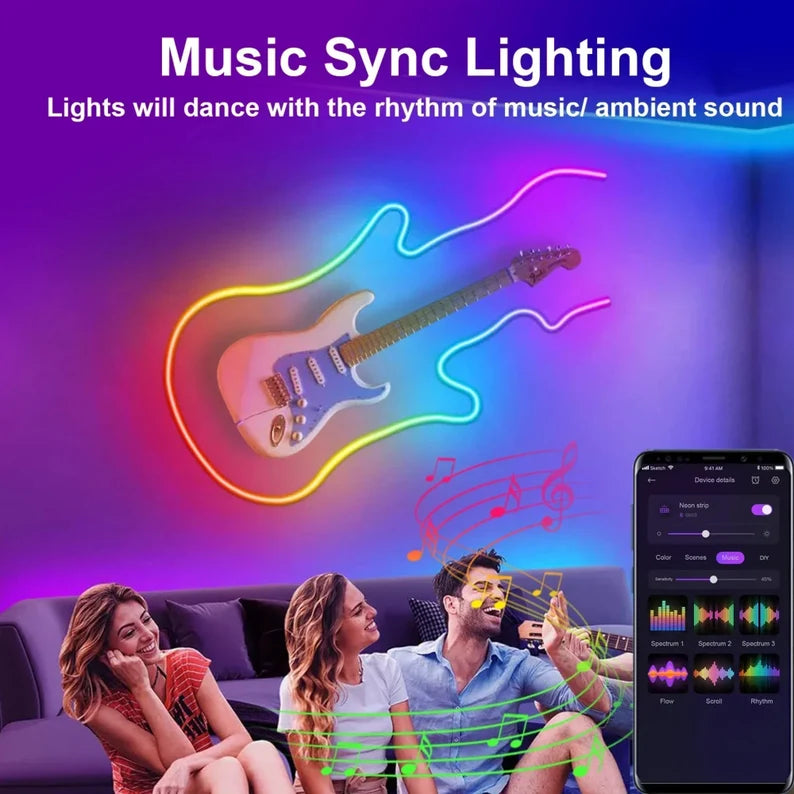 Urban Zie Smart RGB IC Neon Lights - App Controlled, USB Powered & Waterproof - 5M Flexible Neon Rope Light for Room Decor