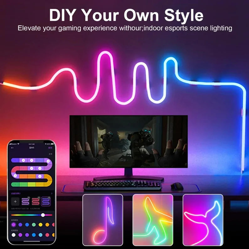 Urban Zie Smart RGB IC Neon Lights - App Controlled, USB Powered & Waterproof - 5M Flexible Neon Rope Light for Room Decor